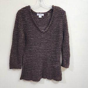 Vintage Canadian Graffiti‎ open knit brown v-neck sweater woman's size large